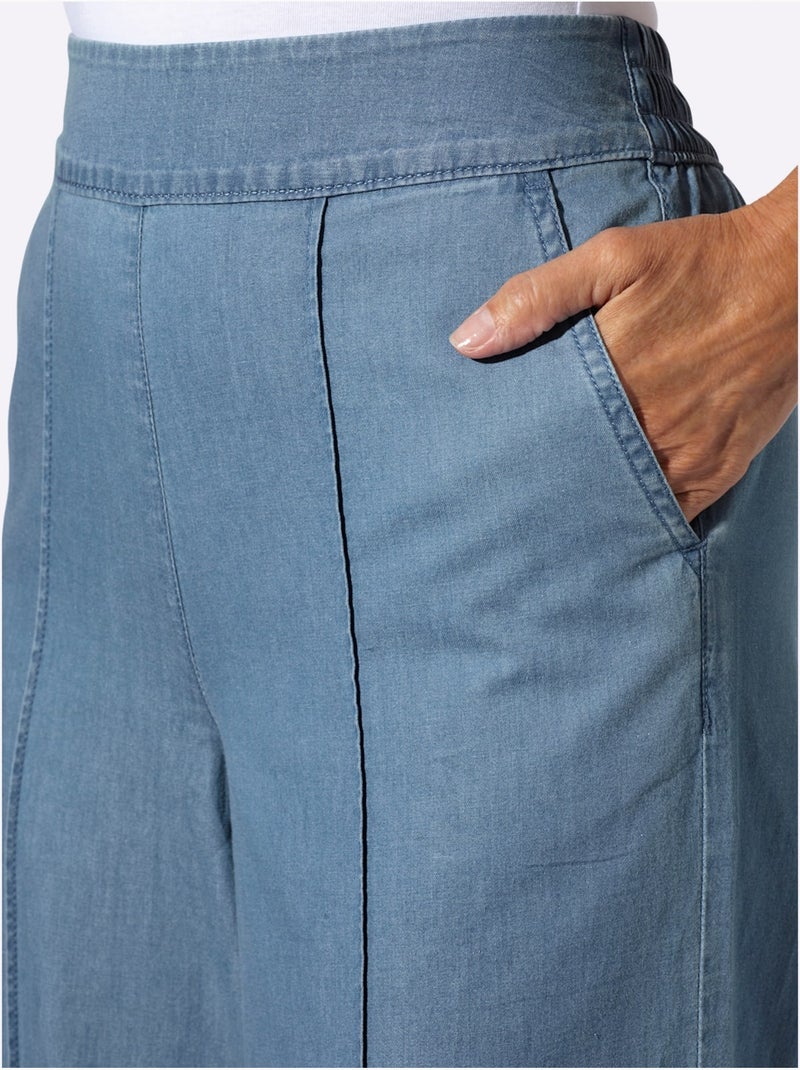 Jean à la coupe haute avec jambes larges et ceinture élastique - Taille standard - Moda Vilona Bleu Blanc - Kiabi