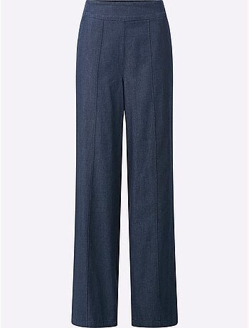 Jean à la coupe haute avec jambes larges et ceinture élastique - Taille standard - Moda Vilona