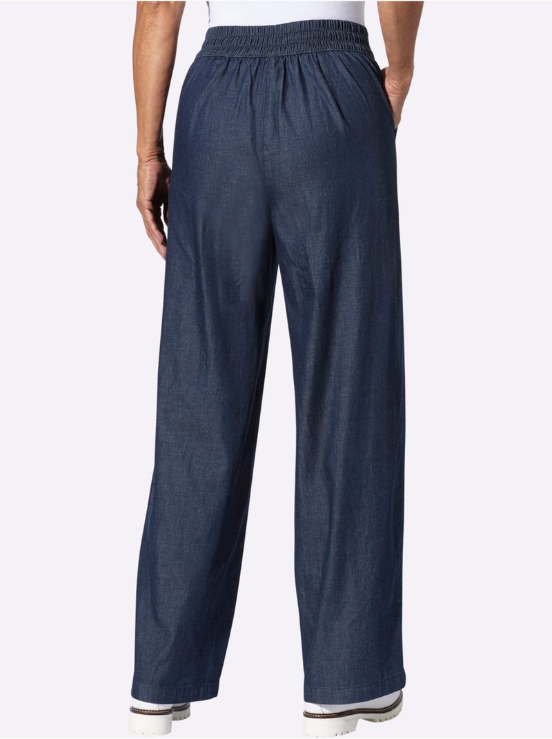 Jean à la coupe haute avec jambes larges et ceinture élastique - Taille standard - Moda Vilona Bleu foncé - Kiabi