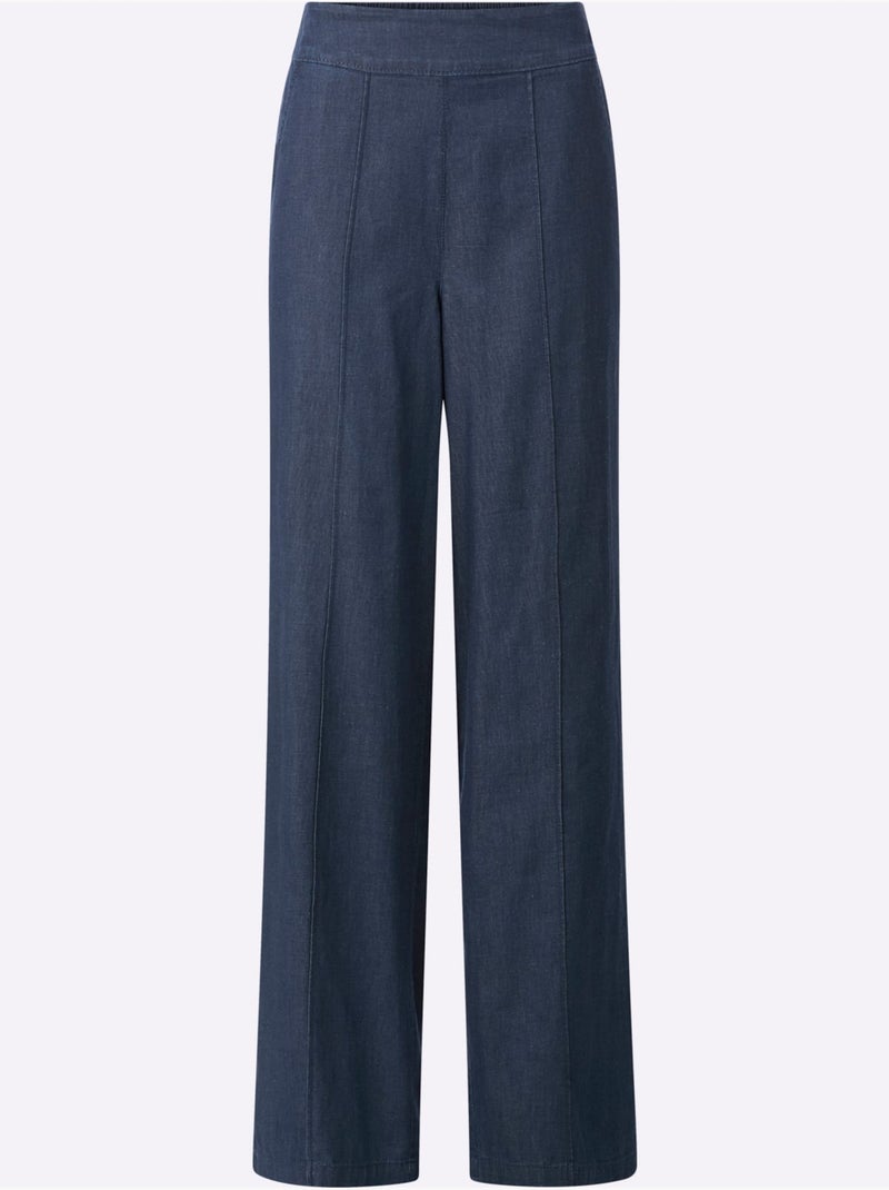 Jean à la coupe haute avec jambes larges et ceinture élastique - Taille standard - Moda Vilona Bleu foncé - Kiabi