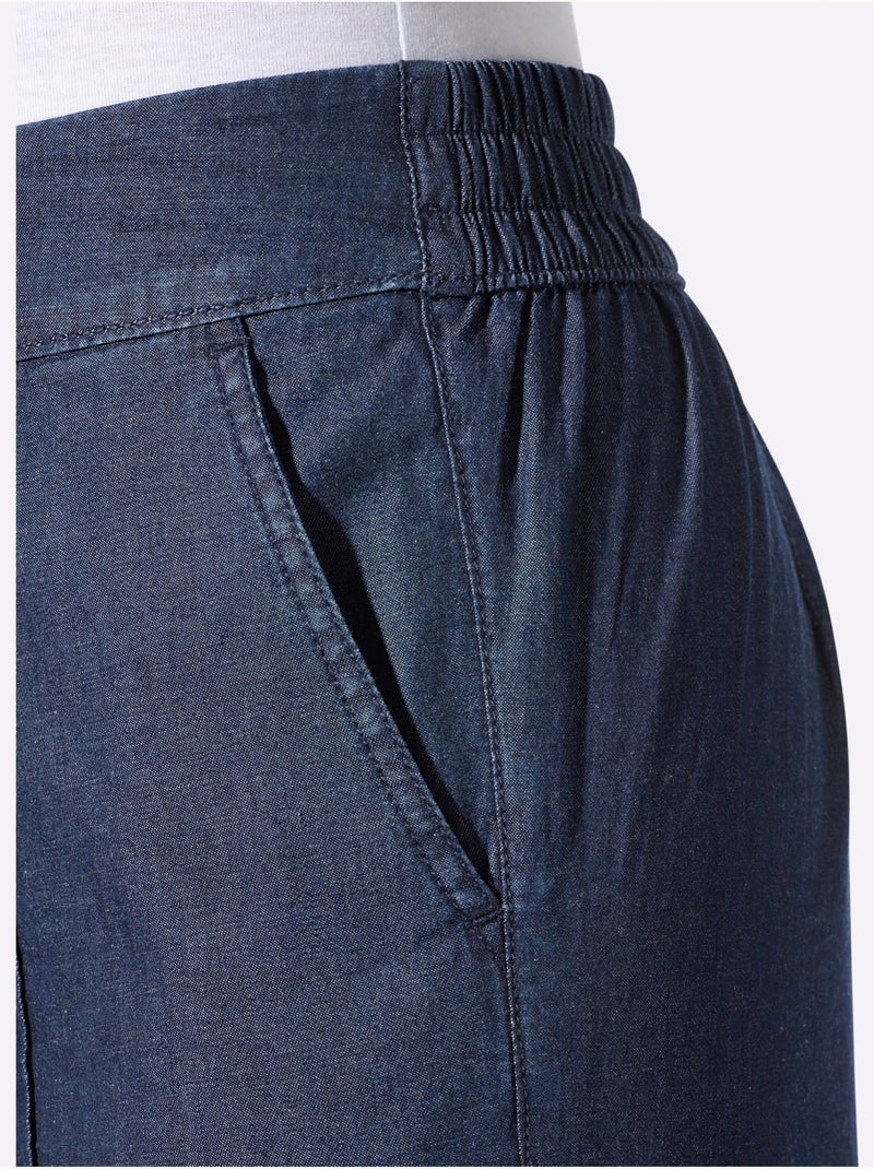 Jean à la coupe haute avec jambes larges et ceinture élastique - Taille standard - Moda Vilona Bleu foncé - Kiabi
