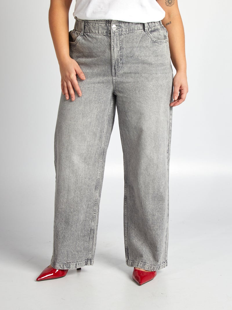 Jean à taille élastiquée GRIS - Kiabi