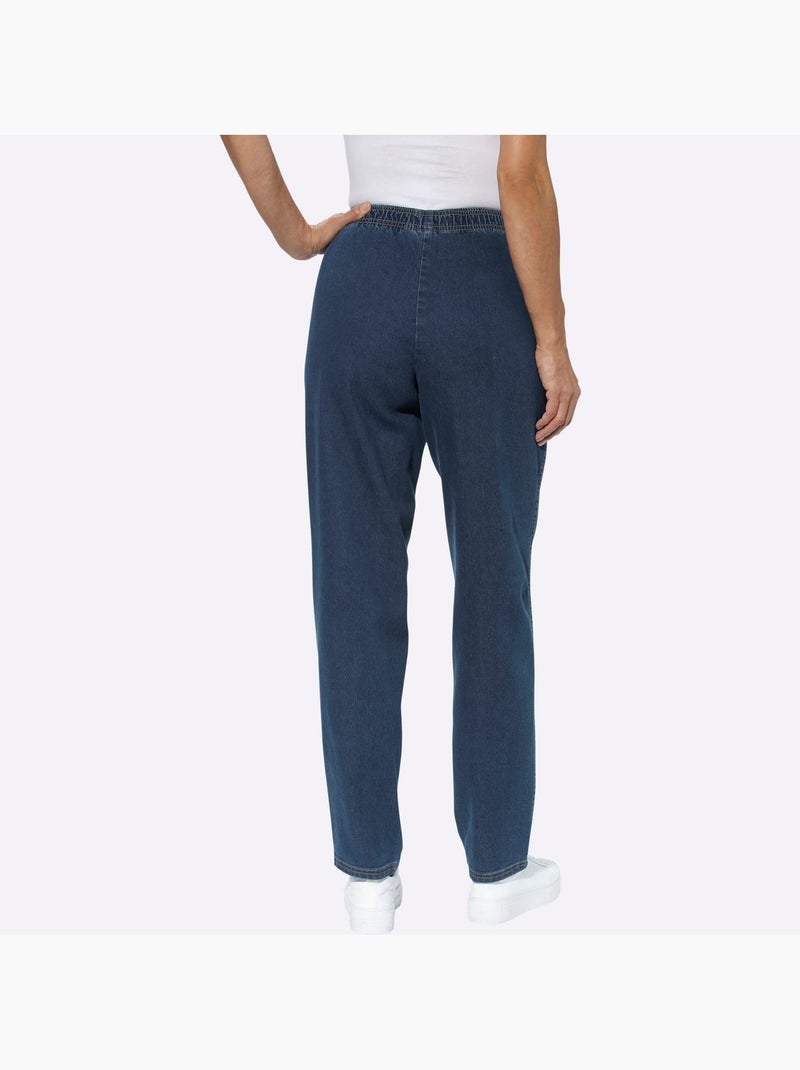 Jean ample à ceinture élastique avec qualité extensible - Taille standard - Moda Vilona Bleu foncé - Kiabi