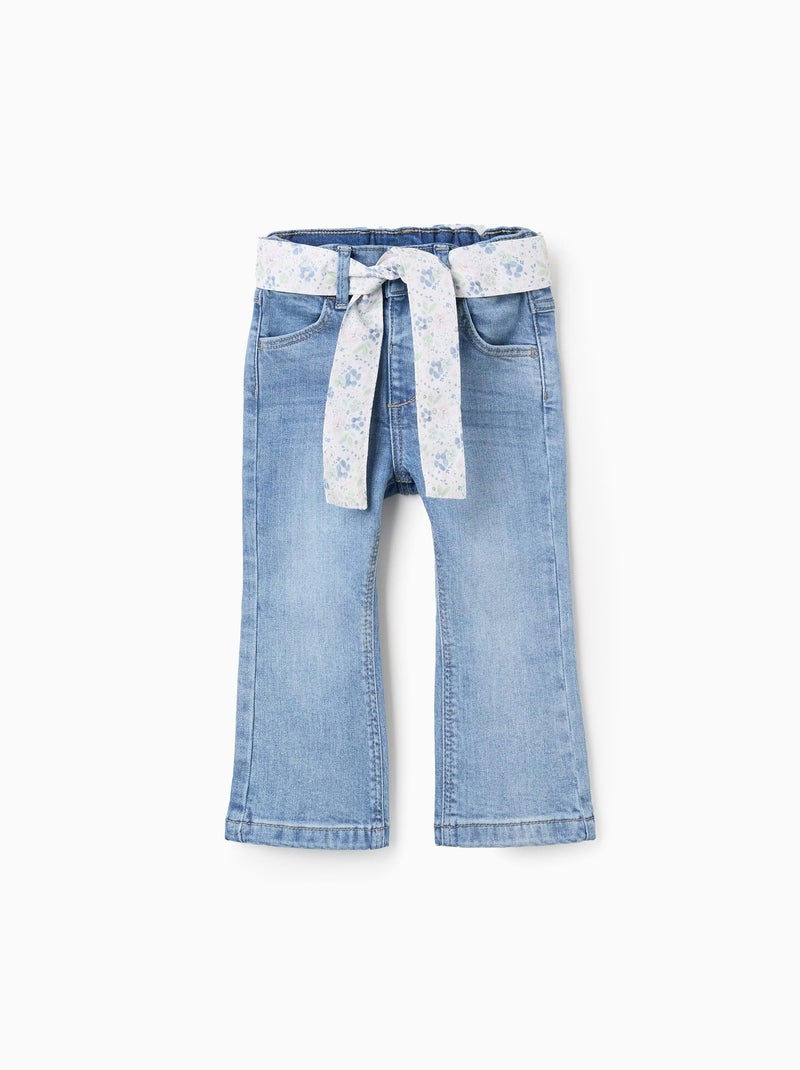 Jean avec Ceinture Florale Bleu clair - Kiabi