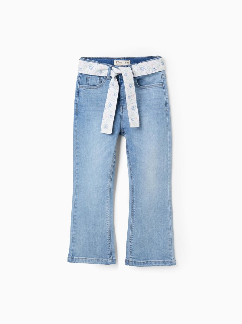 Jean avec Ceinture Florale Bleu clair - Kiabi