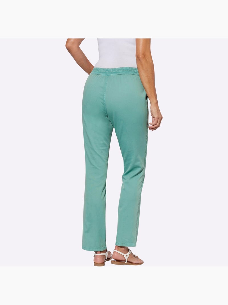 Jean avec ceinture smockée et poches en biais devant - Taille standard - Moda Vilona Vert Sauge - Kiabi