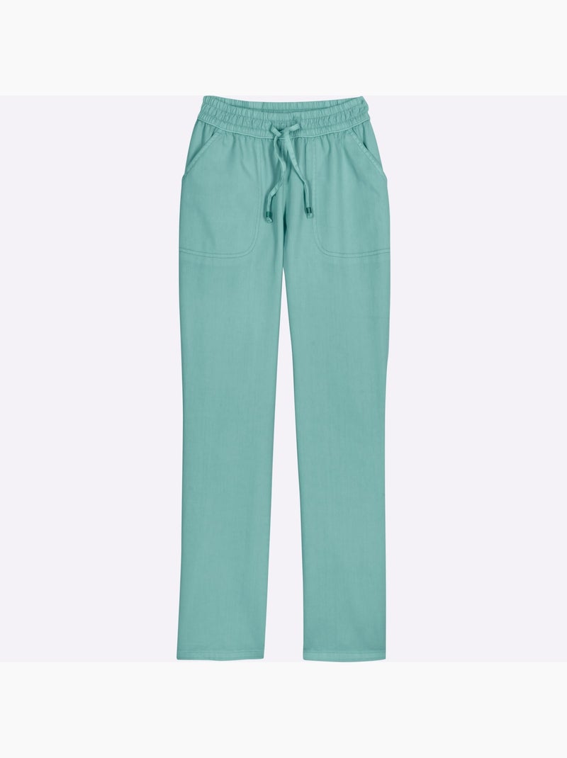 Jean avec ceinture smockée et poches en biais devant - Taille standard - Moda Vilona Vert Sauge - Kiabi