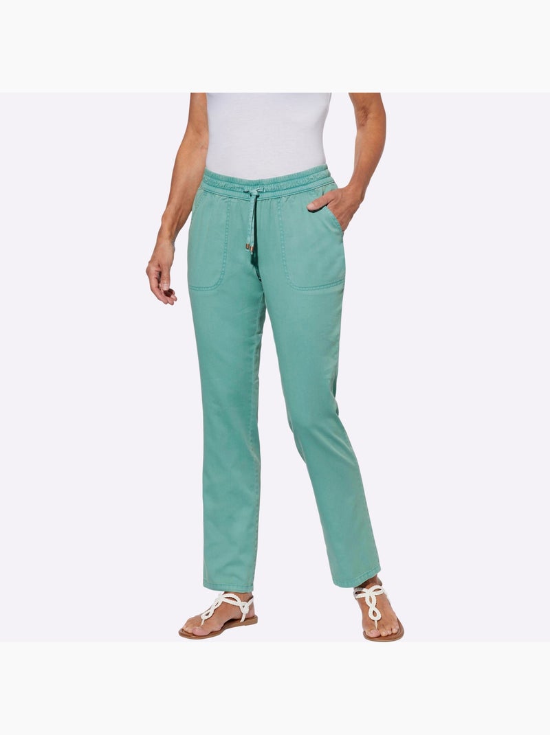 Jean avec ceinture smockée et poches en biais devant - Taille standard - Moda Vilona Vert Sauge - Kiabi