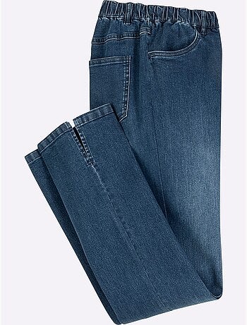 Jean avec jambe large à fente et ceinture élastique - Taille courte - Moda Vilona