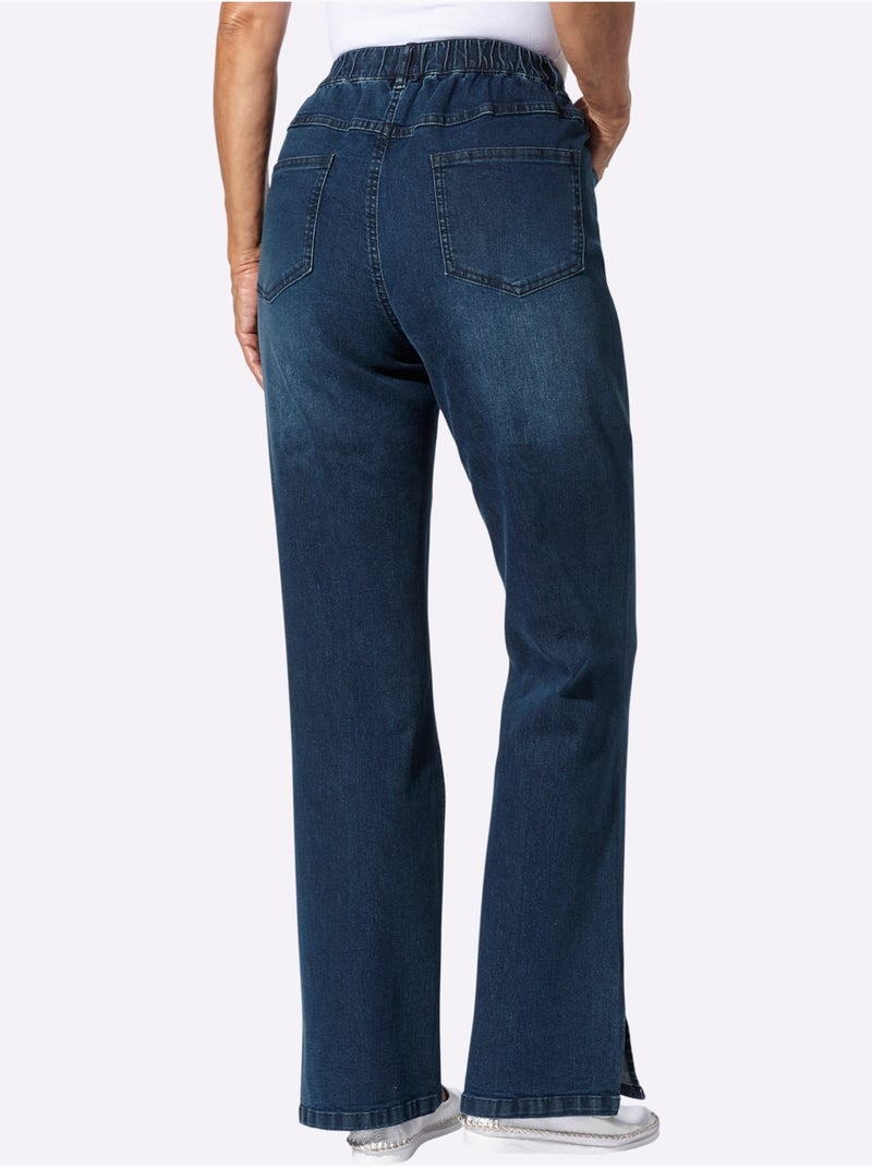 Jean avec jambes larges et fente à la finition - Taille standard - Moda Vilona Bleu jean - Kiabi