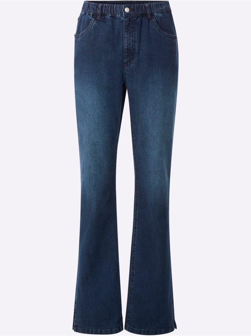 Jean avec jambes larges et fente à la finition - Taille standard - Moda Vilona Bleu jean - Kiabi