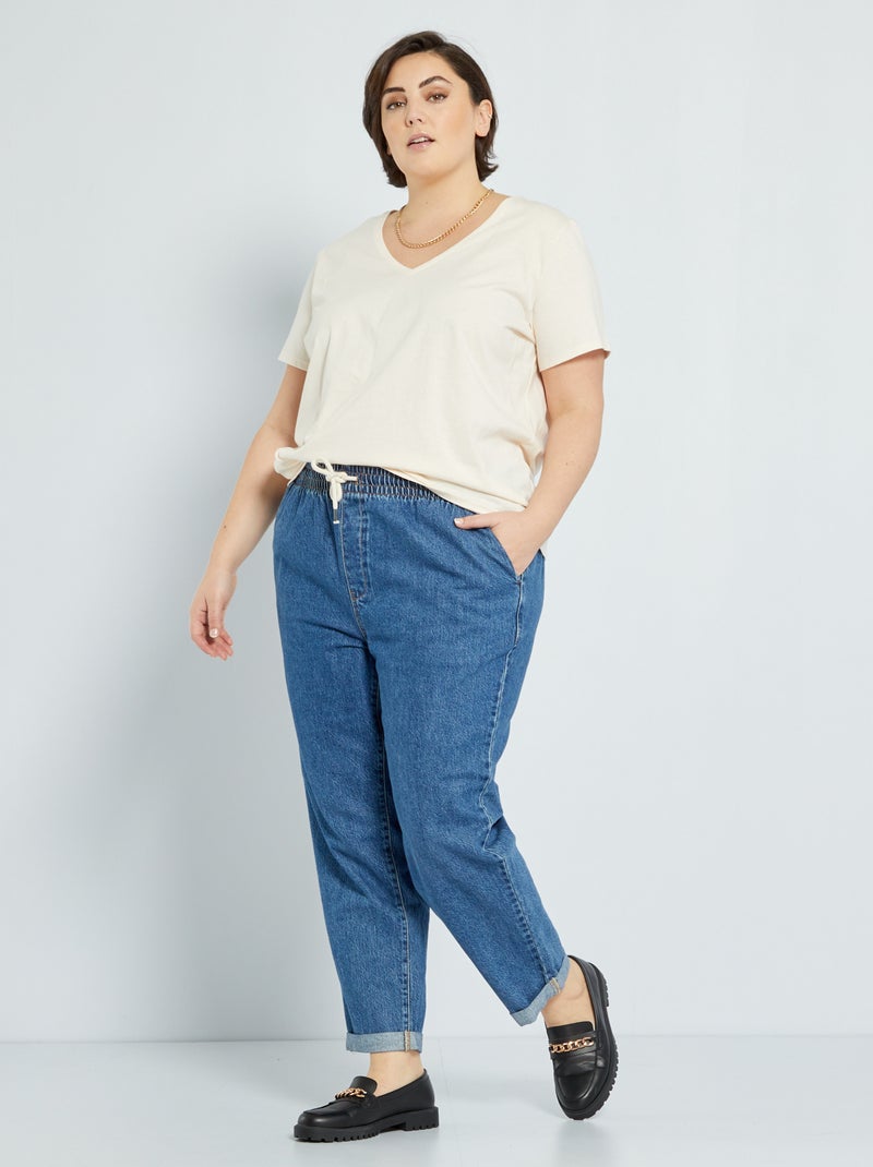 Jean avec taille élastiquée bleu foncé - Kiabi