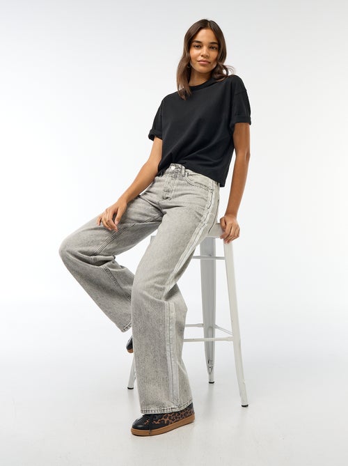 Jean baggy avec bandes argentées - Kiabi