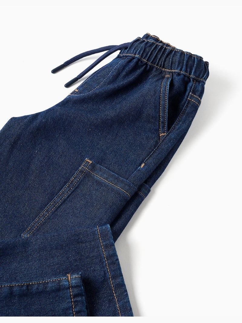 Jean baggy cargo avec cordon de serrage Bleu foncé - Kiabi