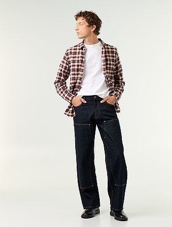 Jean baggy uni avec empiècements fantaisies