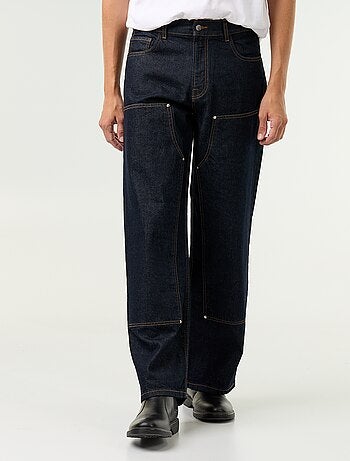 Jean baggy uni avec empiècements fantaisies