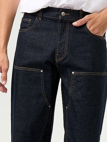 Jean baggy uni avec empiècements fantaisies