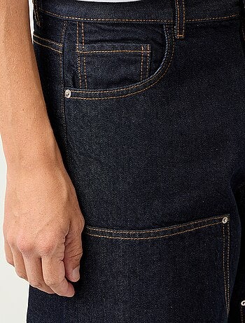 Jean baggy uni avec empiècements fantaisies