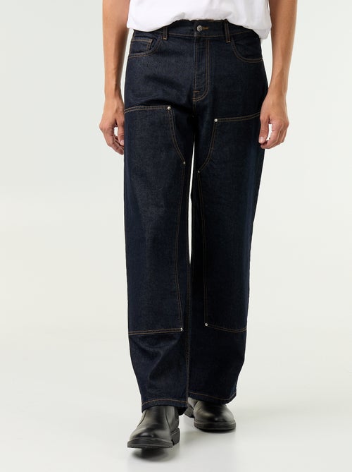 Jean baggy uni avec empiècements fantaisies - Kiabi Jean baggy uni avec empiècements fantaisies - Kiabi