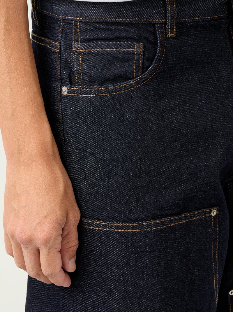 Jean baggy uni avec empiècements fantaisies Bleu - Kiabi