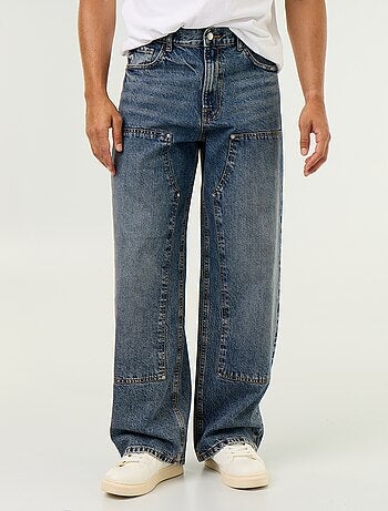 Jean baggy uni avec empiècements fantaisies