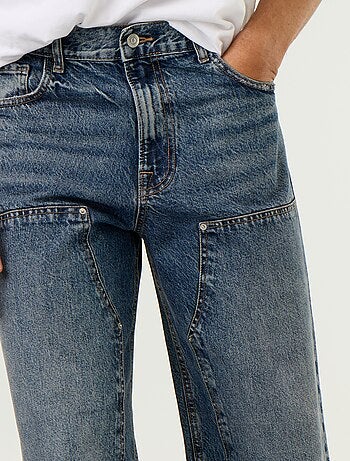 Jean baggy uni avec empiècements fantaisies