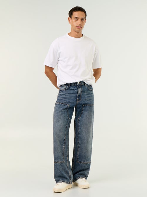 Jean baggy uni avec empiècements fantaisies - Kiabi Jean baggy uni avec empiècements fantaisies - Kiabi