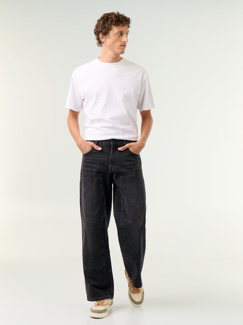 Jean baggy uni avec empiècements fantaisies - Kiabi Jean baggy uni avec empiècements fantaisies - Kiabi