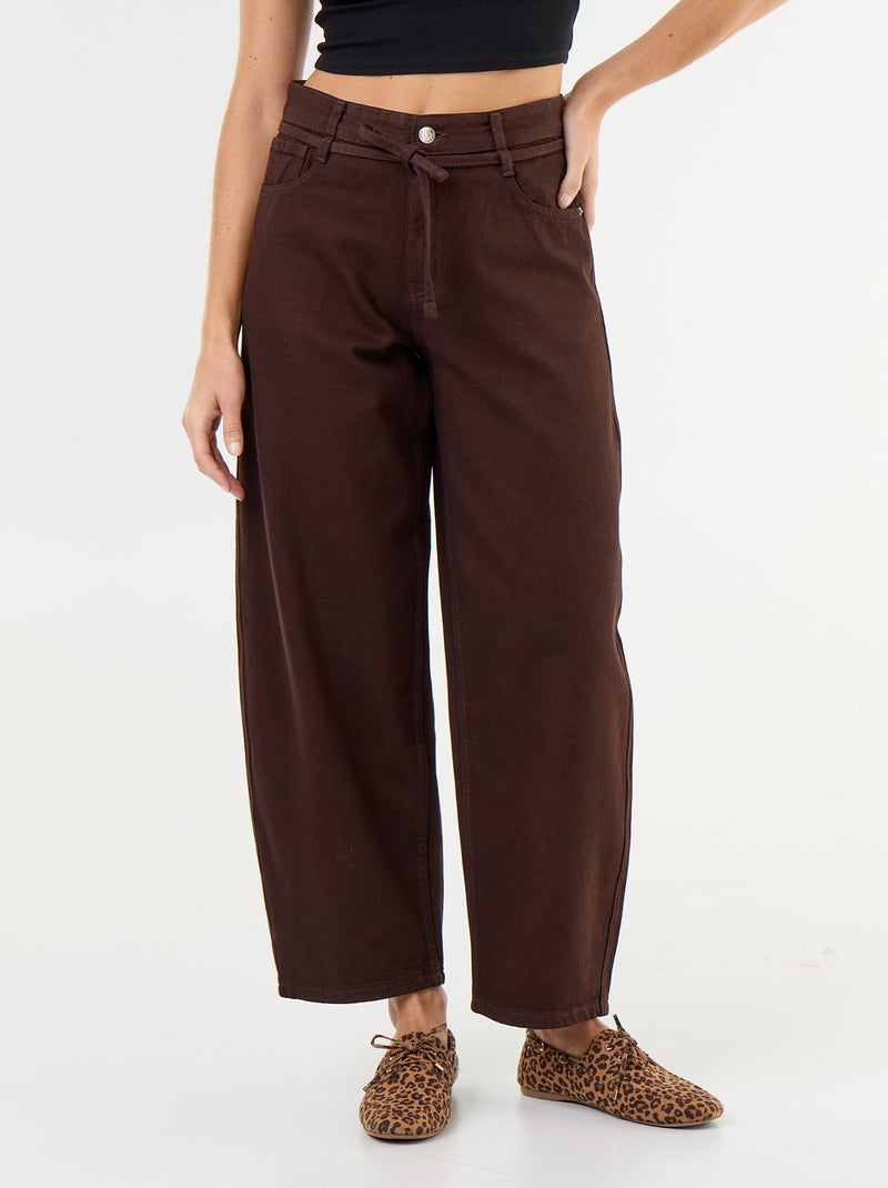 Jean barrel avec ceinture à nouer Marron - Kiabi
