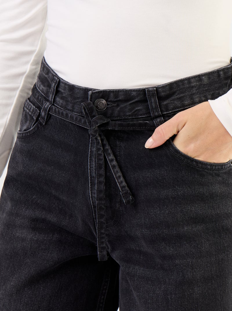 Jean barrel avec ceinture à nouer Noir - Kiabi