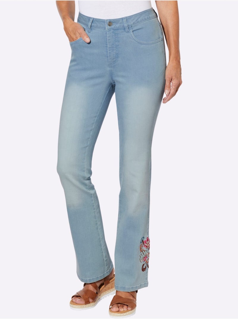 Jean bootcut avec broderie florale et ceinture gainante - Taille standard - Moda Vilona Bleu Blanc - Kiabi