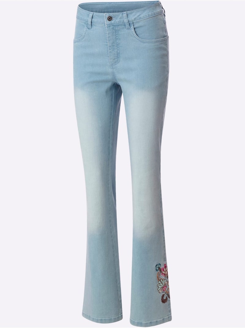 Jean bootcut avec broderie florale et ceinture gainante - Taille standard - Moda Vilona Bleu Blanc - Kiabi