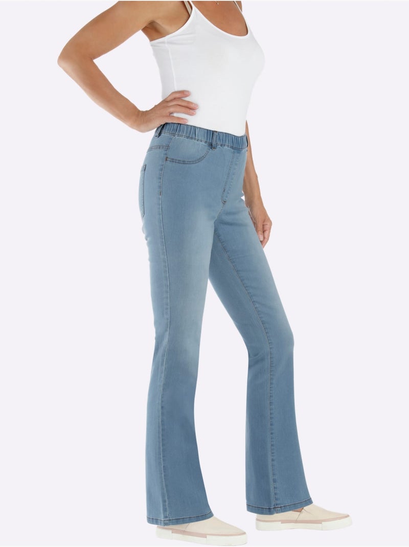Jean bootcut avec ceinture élastique et poches décoratives - Taille courte - Moda Vilona Bleu Blanc - Kiabi