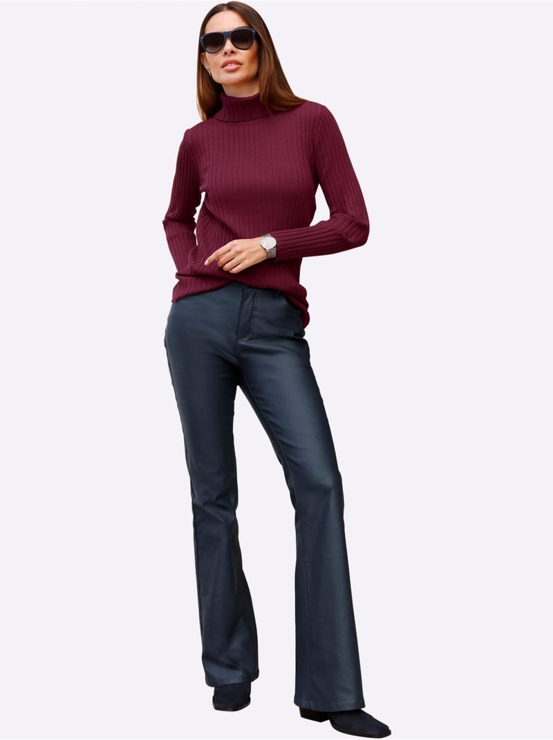 Jean bootcut revêtement brillant - taille standard - helline Bleu marine - Kiabi