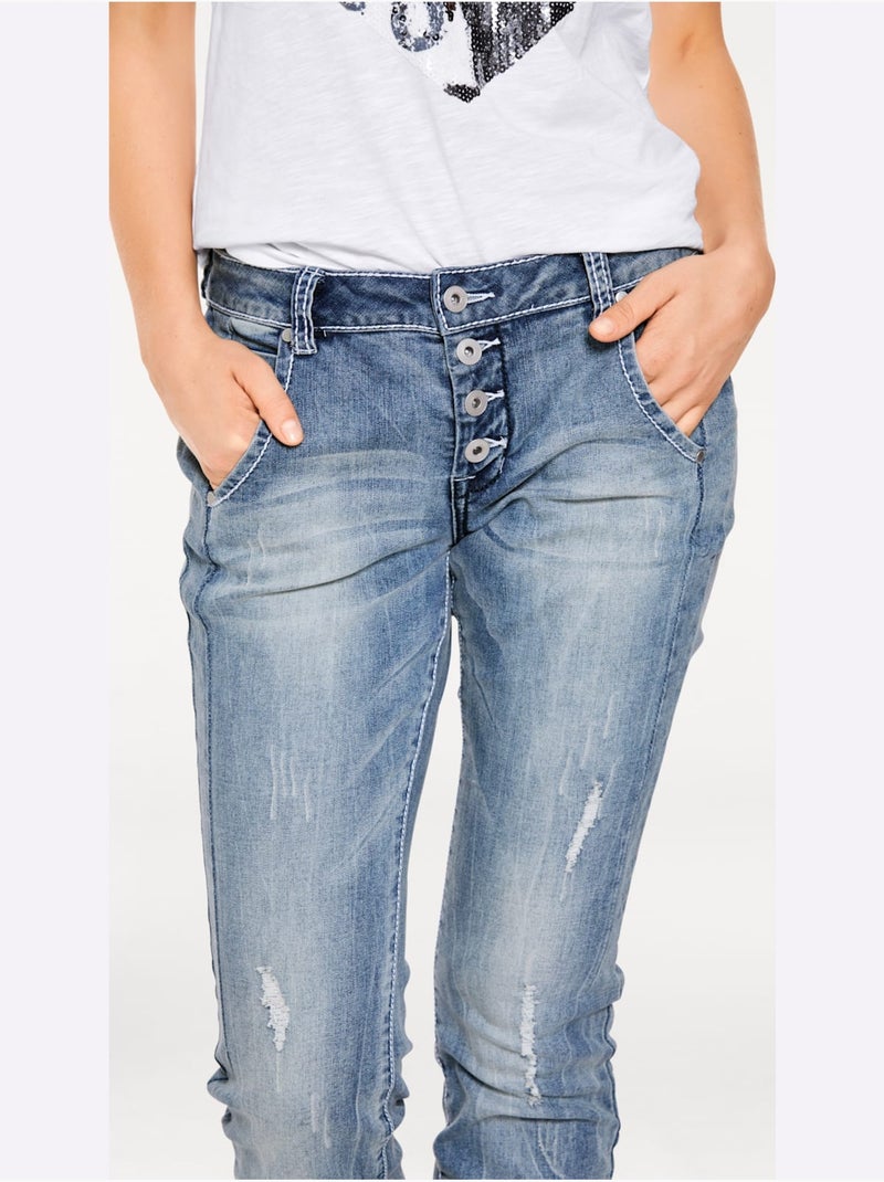 Jean Boyfriend - Taille Courte - Helline Bleu - Kiabi