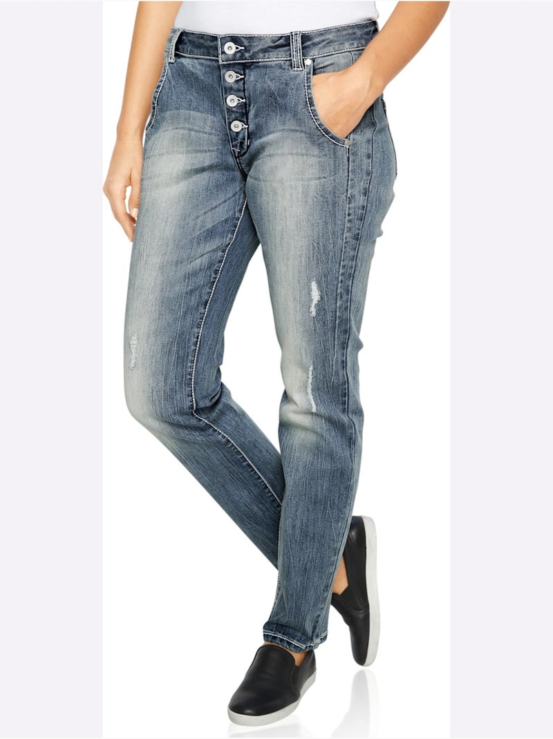 Jean Boyfriend - Taille Courte - Helline Bleu - Kiabi