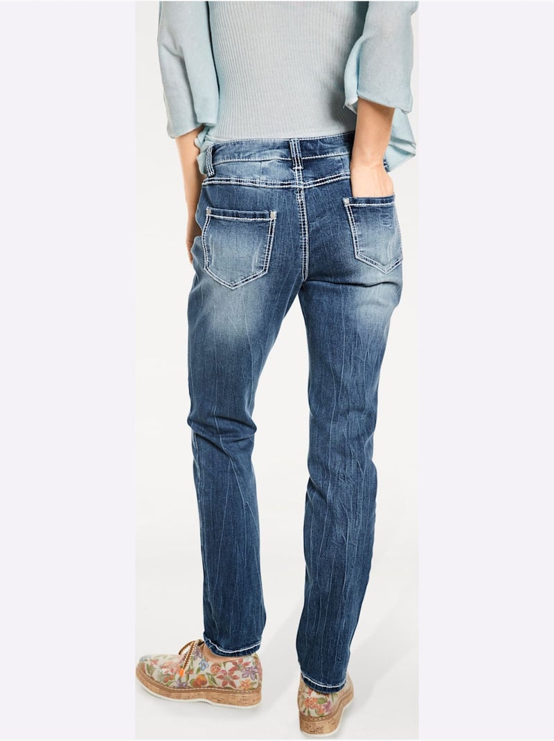 Jean Boyfriend Coupe Droite - Taille Standard - helline Bleu jean - Kiabi