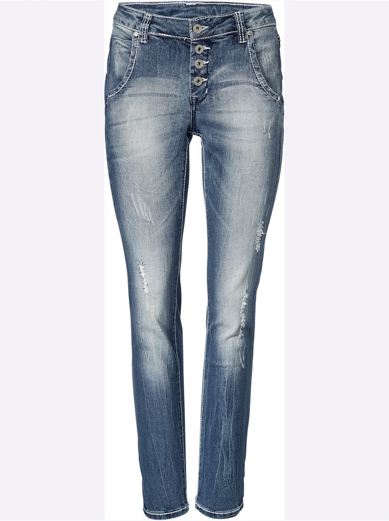 Jean Boyfriend Coupe Droite - Taille Standard - helline Bleu jean - Kiabi