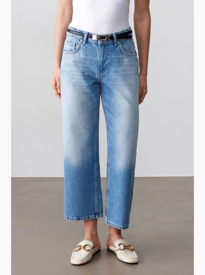 Jean capri wide leg à taille basse dilvin Bleu saphir - Kiabi