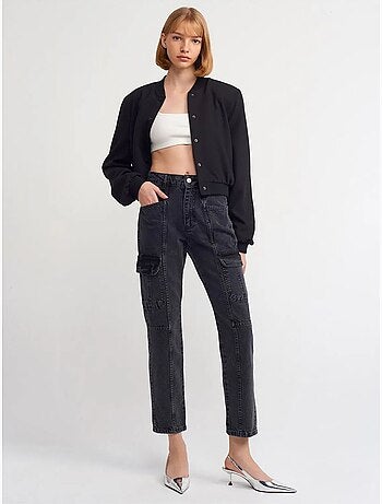 Jean cargo droit taille haute dilvin