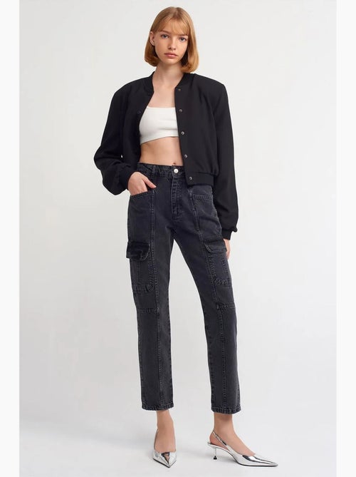 Jean cargo droit taille haute dilvin - Kiabi Jean cargo droit taille haute dilvin - Kiabi