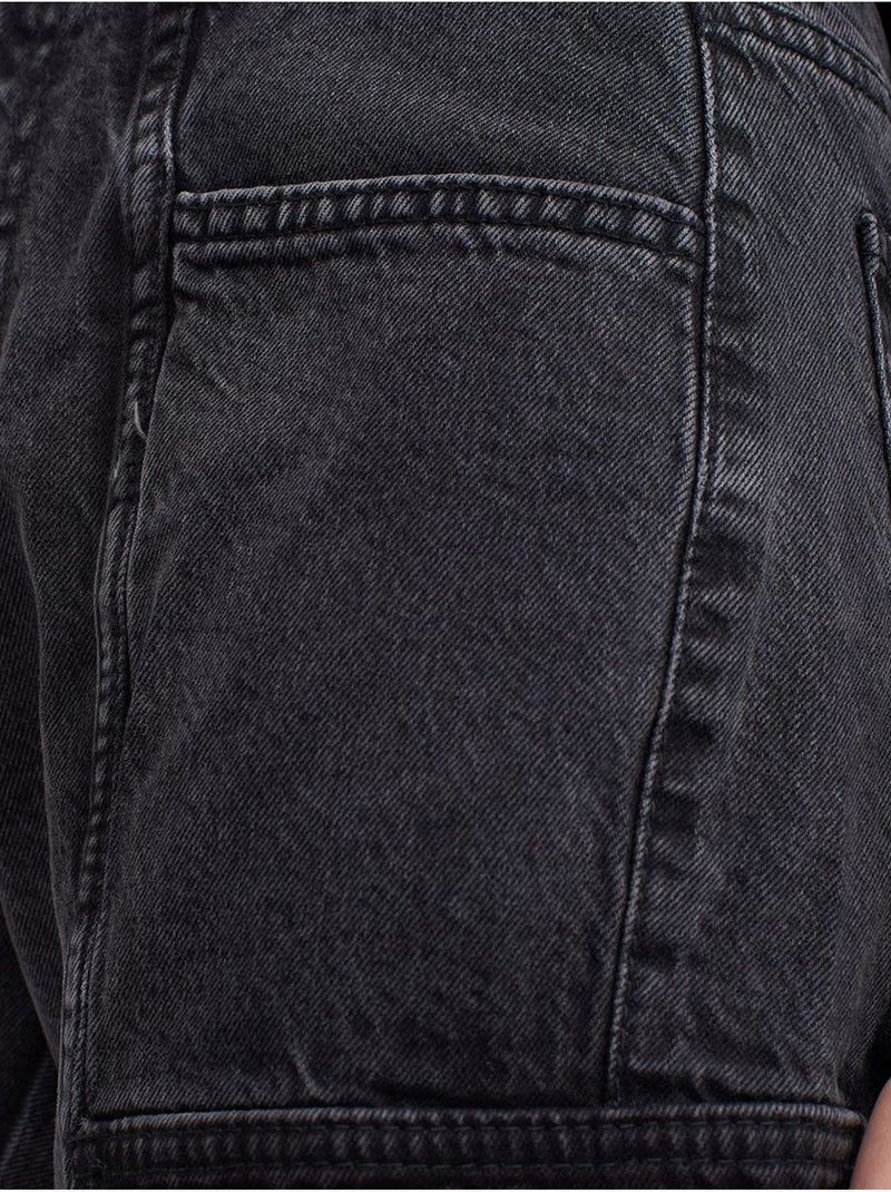 Jean cargo droit taille haute dilvin Noir - Kiabi