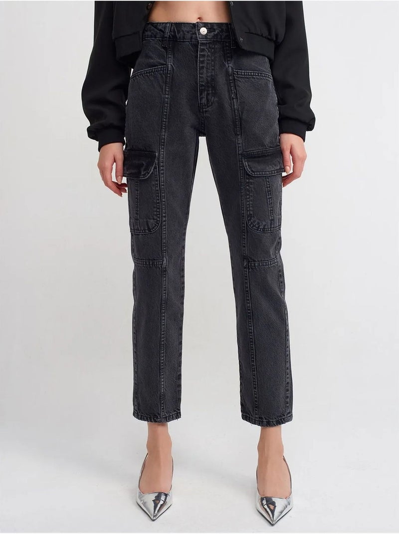 Jean cargo droit taille haute dilvin Noir - Kiabi