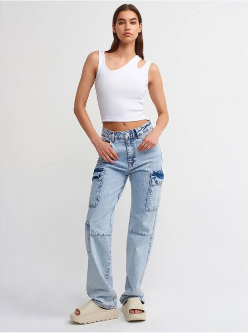 Jean Cargo Large À Taille Haute - Kiabi