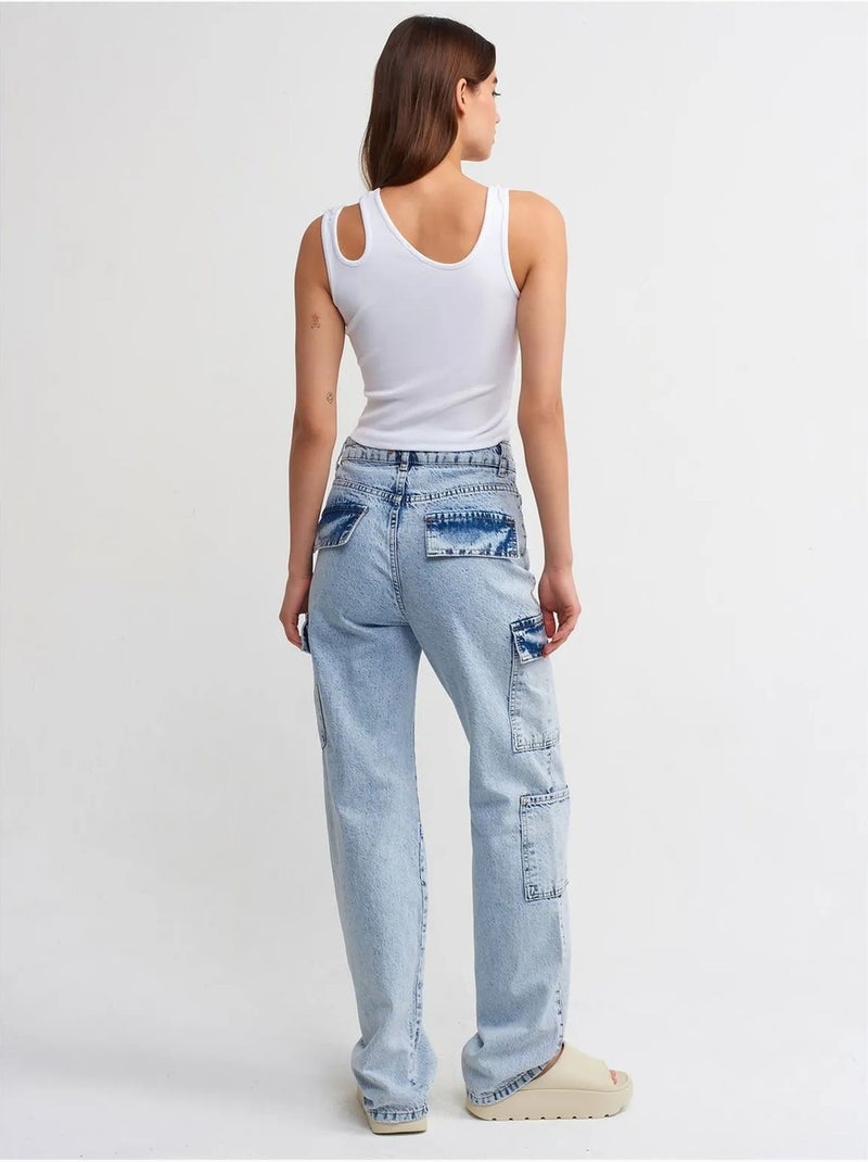 Jean Cargo Large À Taille Haute Bleu clair - Kiabi