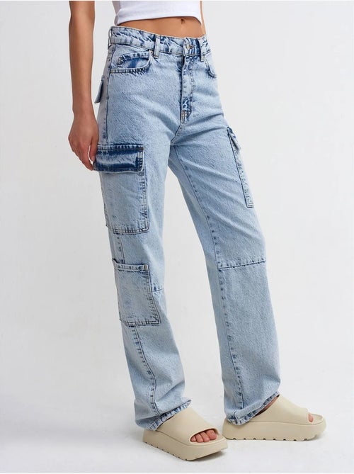 Jean Cargo Large À Taille Haute - Kiabi