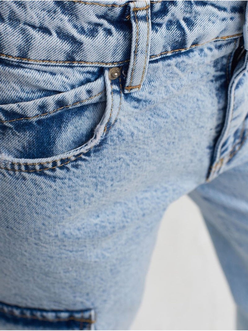 Jean Cargo Large À Taille Haute Bleu clair - Kiabi
