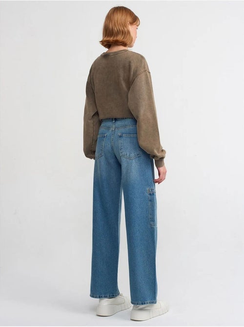 Jean Cargo Large À Taille Haute - Kiabi