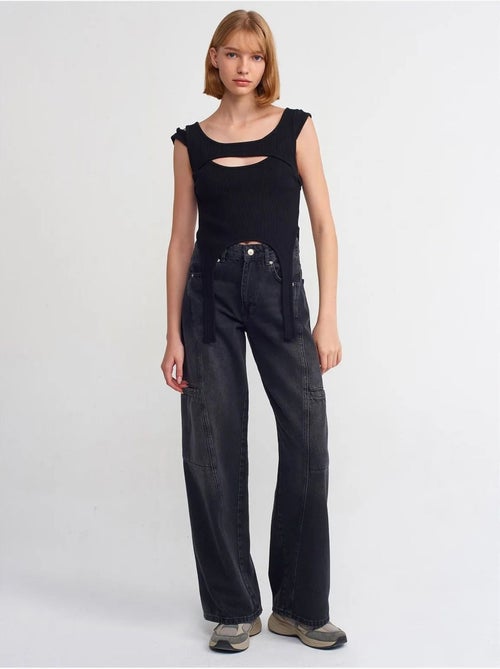 Jean Cargo Taille Haute À Jambe Large - Kiabi