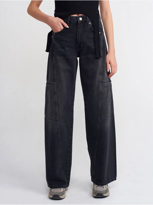 Jean Cargo Taille Haute À Jambe Large - Kiabi